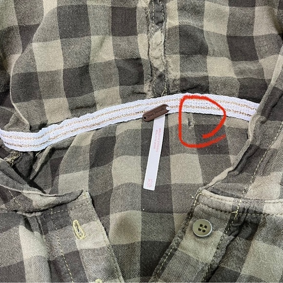 Free People Plaid Checker Hooded Cropped Long Sleeves Green Oversized Top Rare - Picture 7 of 7